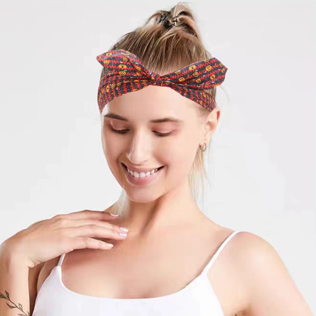 Wholesale New Sweet and Cute Polka Dot Print Bunny Headband Headband Hoop Earrings Three-piece Set
