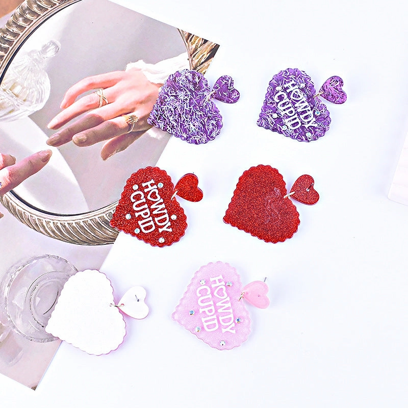 Wholesale New Valentine's Day earrings red pink purple lovely earrings Cupid letter earrings