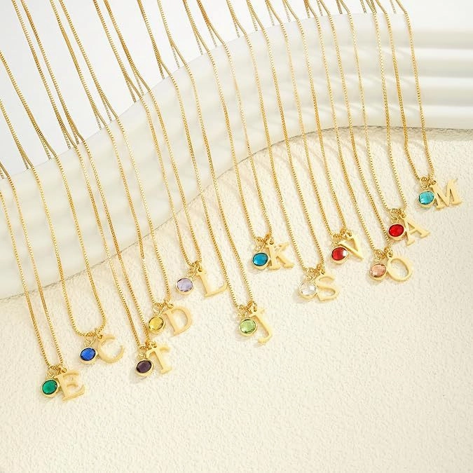 Wholesale New Women's Initial Birthstone Necklace 14K Gold-plated Letter Simple All-match Clavicle Chain