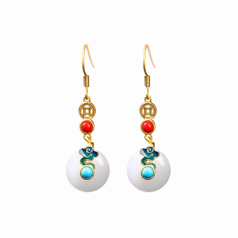 Wholesale Niche Design Ping An Buckle Imitation Jade Elegant Earrings