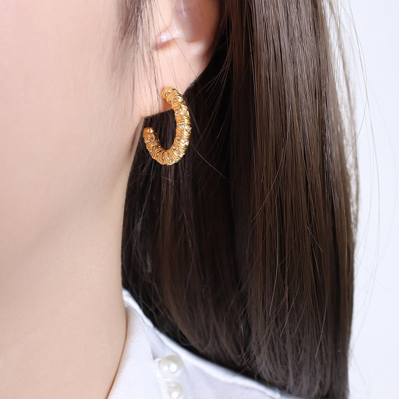 Wholesale Niche New Diamond Inlaid Fashion Gold Plated Earring