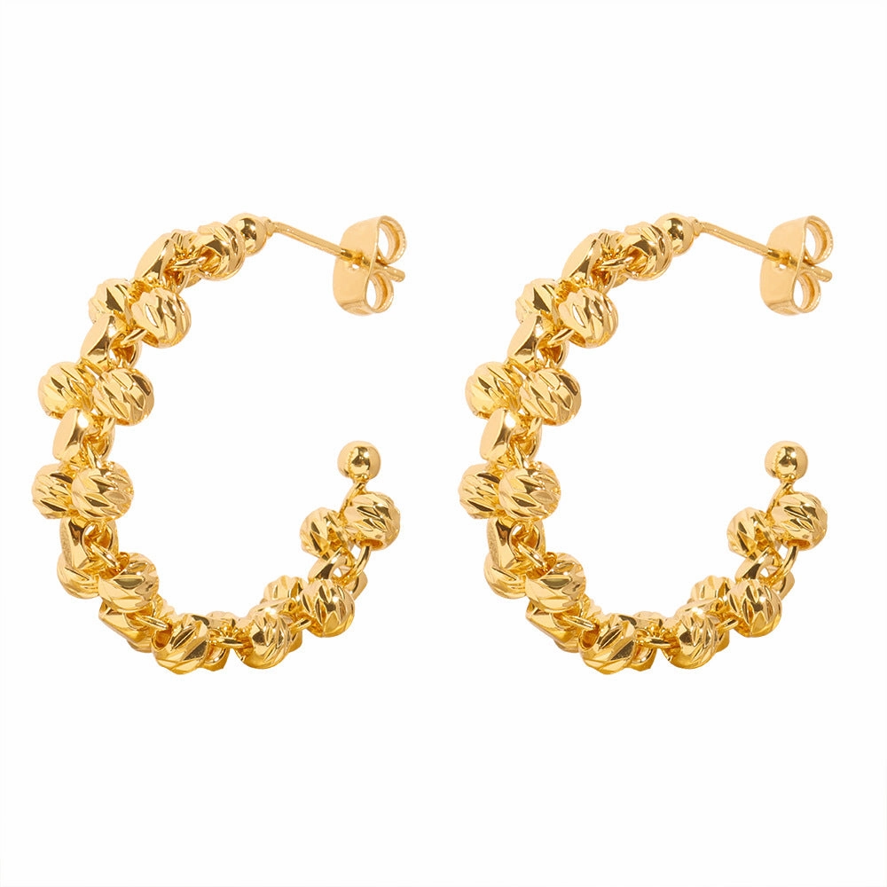 Wholesale niche new personalized jewelry round bead woven stitching design copper material C- type earrings