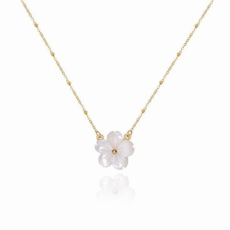 Wholesale Non Fading White Shell Peach Blossom Beautiful Flower Titanium Steel Collarbone Chain Temperament Light Luxury Versatile Necklaces