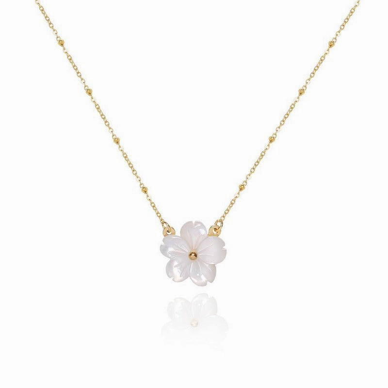 Wholesale Non Fading White Shell Peach Blossom Beautiful Flower Titanium Steel Collarbone Chain Temperament Light Luxury Versatile Necklaces