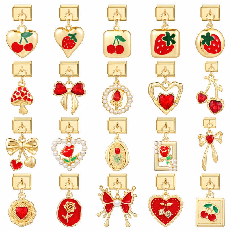 Wholesale Now Creative Gold-bottomed DIY Personalized Red Handmade Bracelet Charms