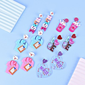 Wholesale Nurses' Day Pink Blue Nurse Uniform Nurse Cap Stethoscope Nurse Syringe Earrings