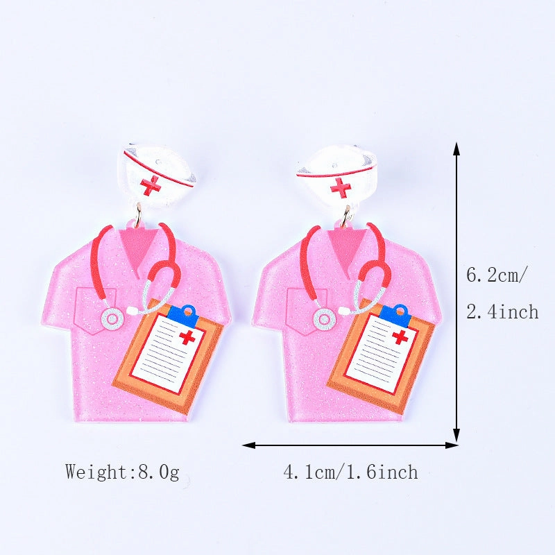 Wholesale Nurses' Day Pink Blue Nurse Uniform Nurse Cap Stethoscope Nurse Syringe Earrings
