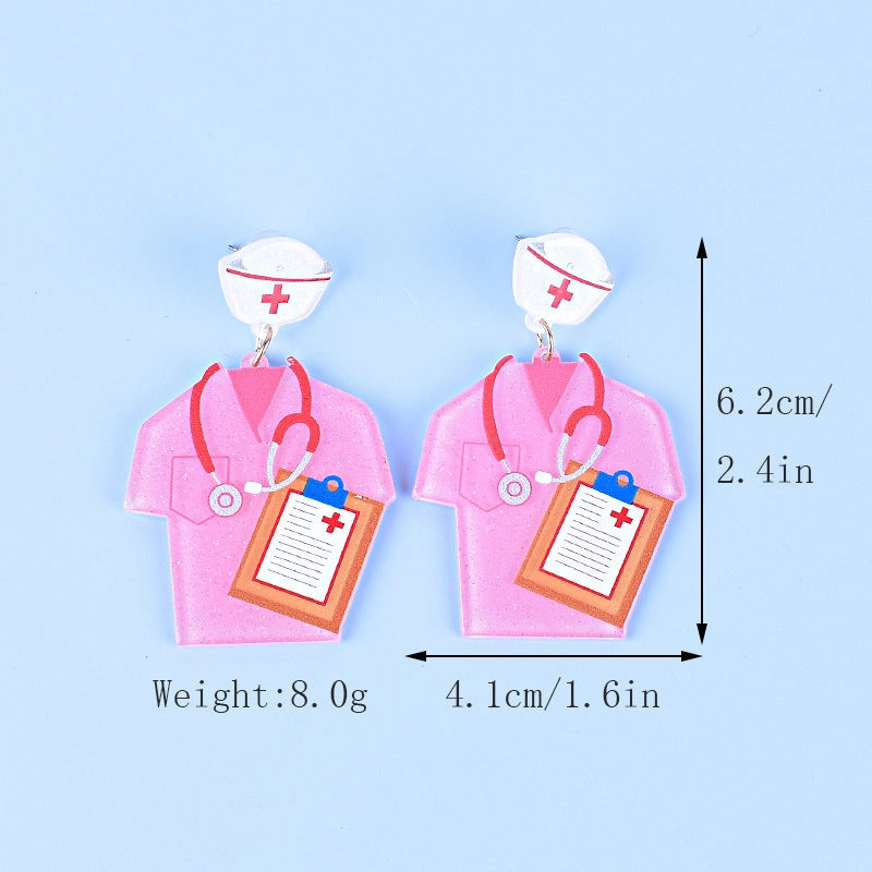 Wholesale Nurses' Day Pink Blue Nurse Uniform Nurse Cap Stethoscope Nurse Syringe Earrings