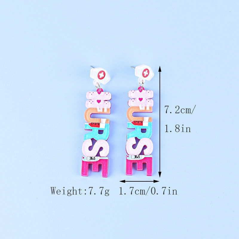 Wholesale Nurses' Day Pink Blue Nurse Uniform Nurse Cap Stethoscope Nurse Syringe Earrings