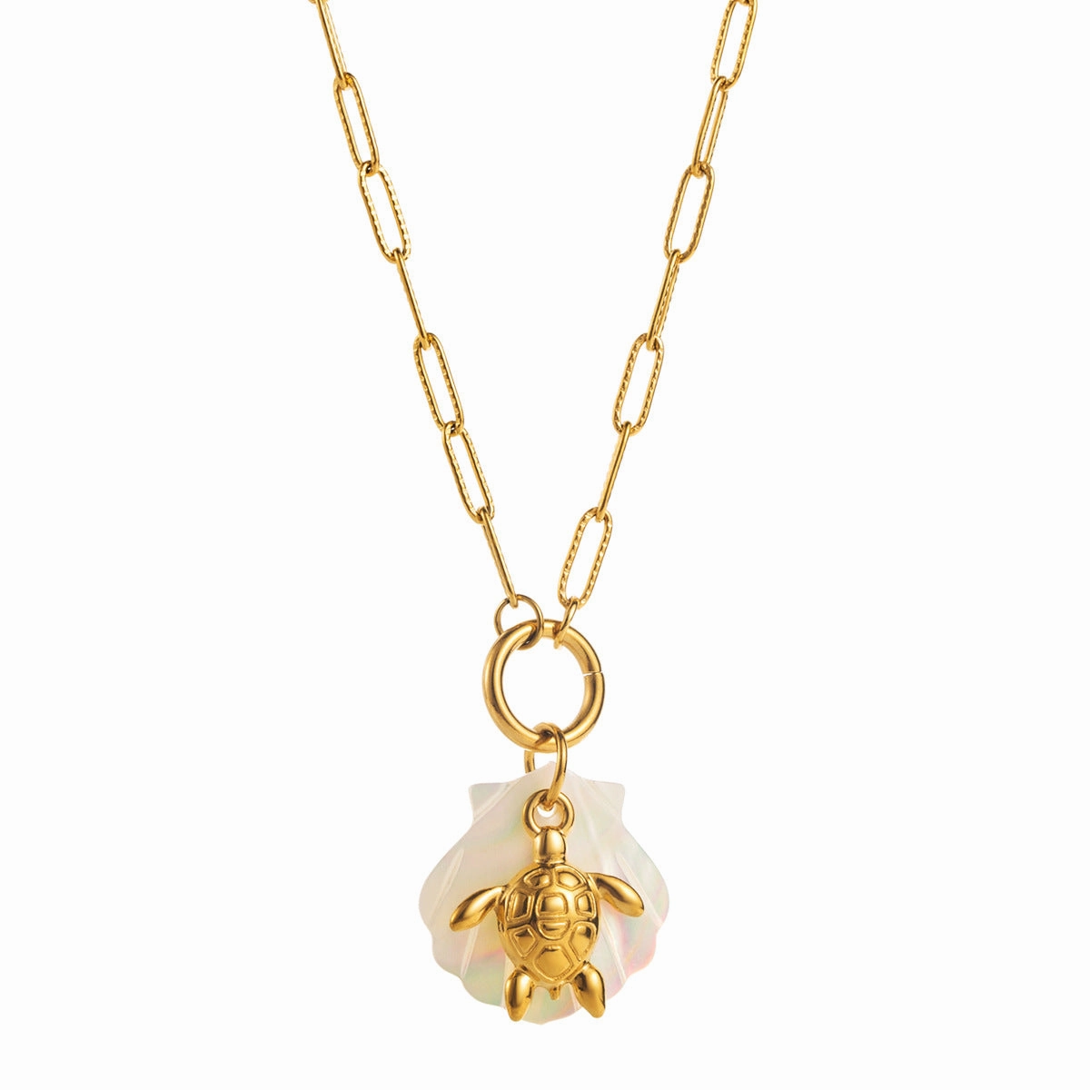 Wholesale Ocean Series Starfish Sea Turtle Dolphin Colorful Shell Stainless Steel Necklace