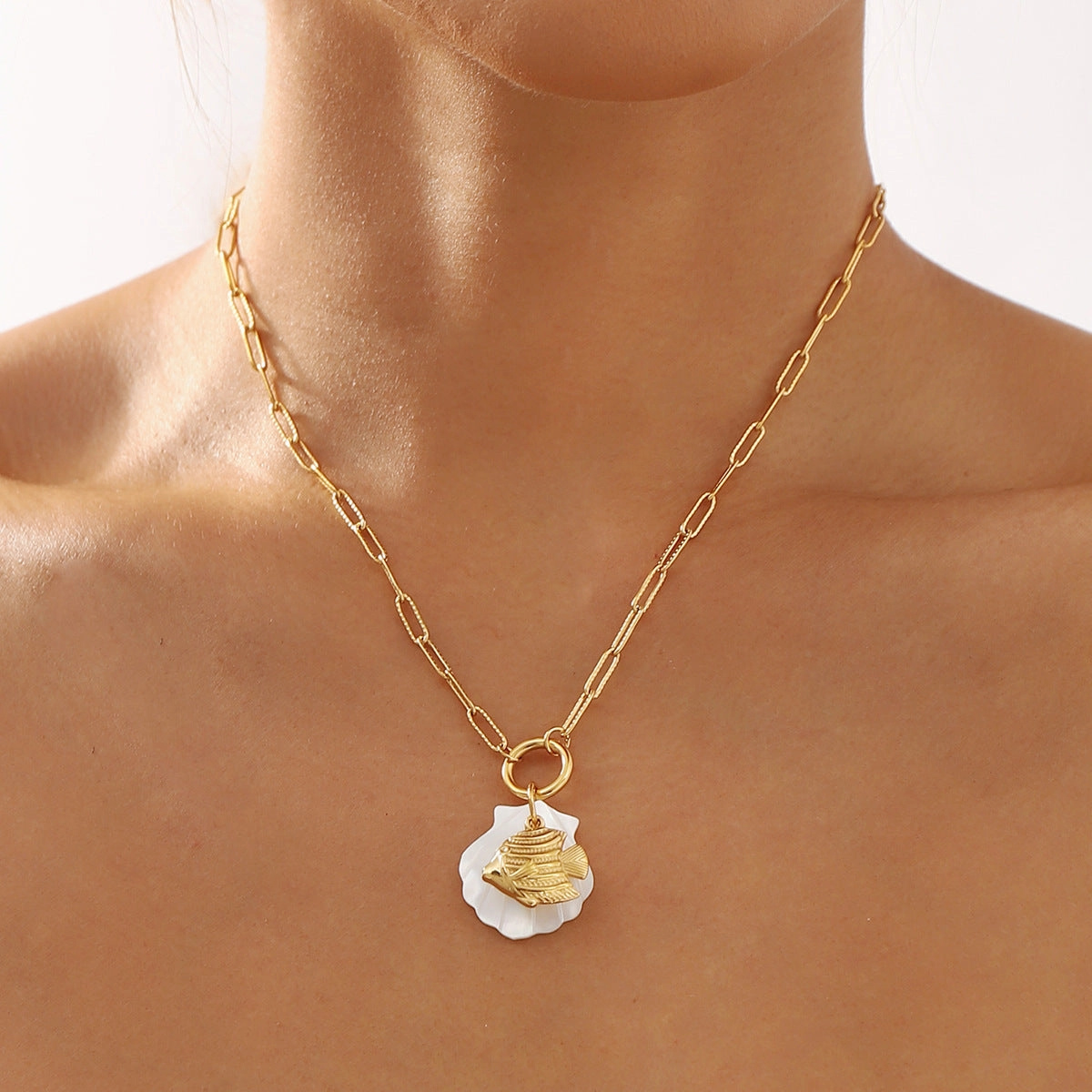 Wholesale Ocean Series Starfish Sea Turtle Dolphin Colorful Shell Stainless Steel Necklace