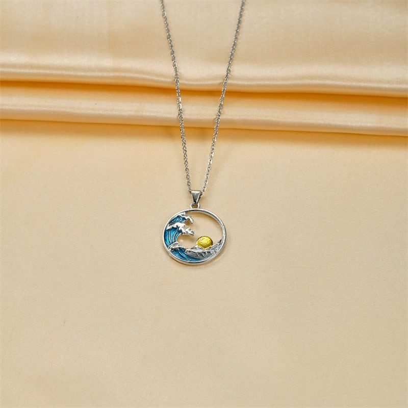 Wholesale Ocean Wave Sun Round Hollow Necklace