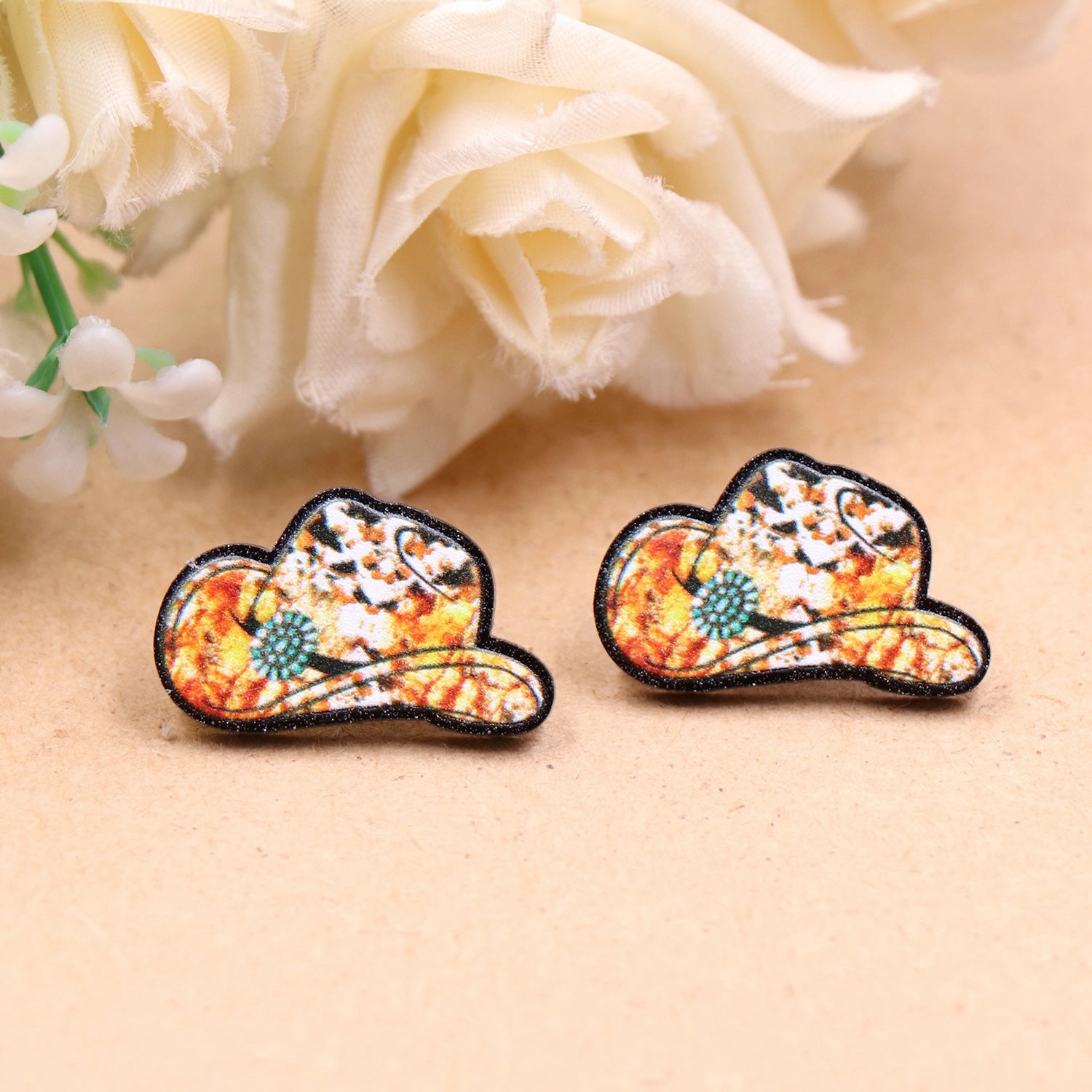 Wholesale of 10PCS/PACK Western Animal Pattern Denim Hat Acrylic Earrings