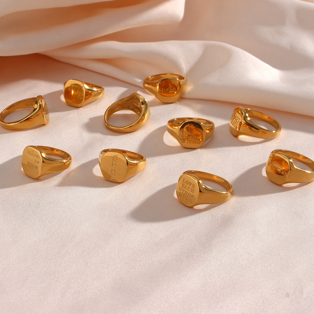 Wholesale of New English Letter Titanium Steel Electroplated 18K Gold Ring