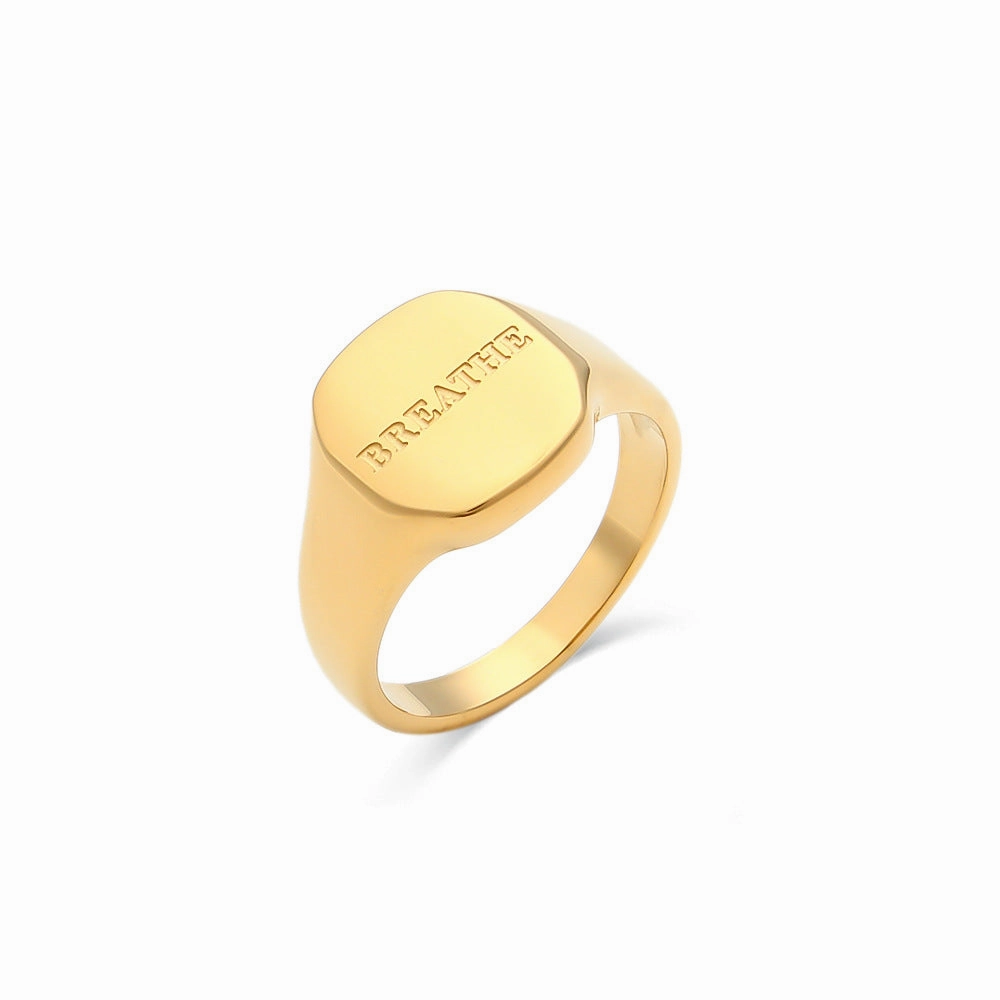 Wholesale of New English Letter Titanium Steel Electroplated 18K Gold Ring