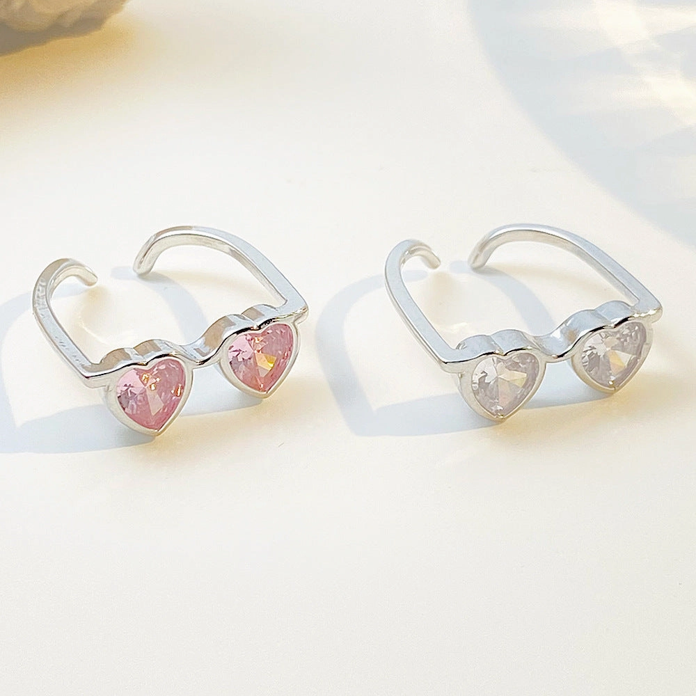 Wholesale of New Heart-shaped Zircon Glasses Alloy Rings