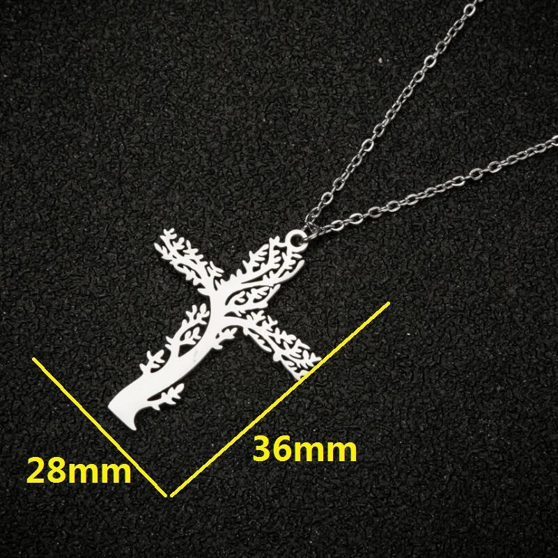 Wholesale of New Tree of Life Cross Stainless Steel Necklace