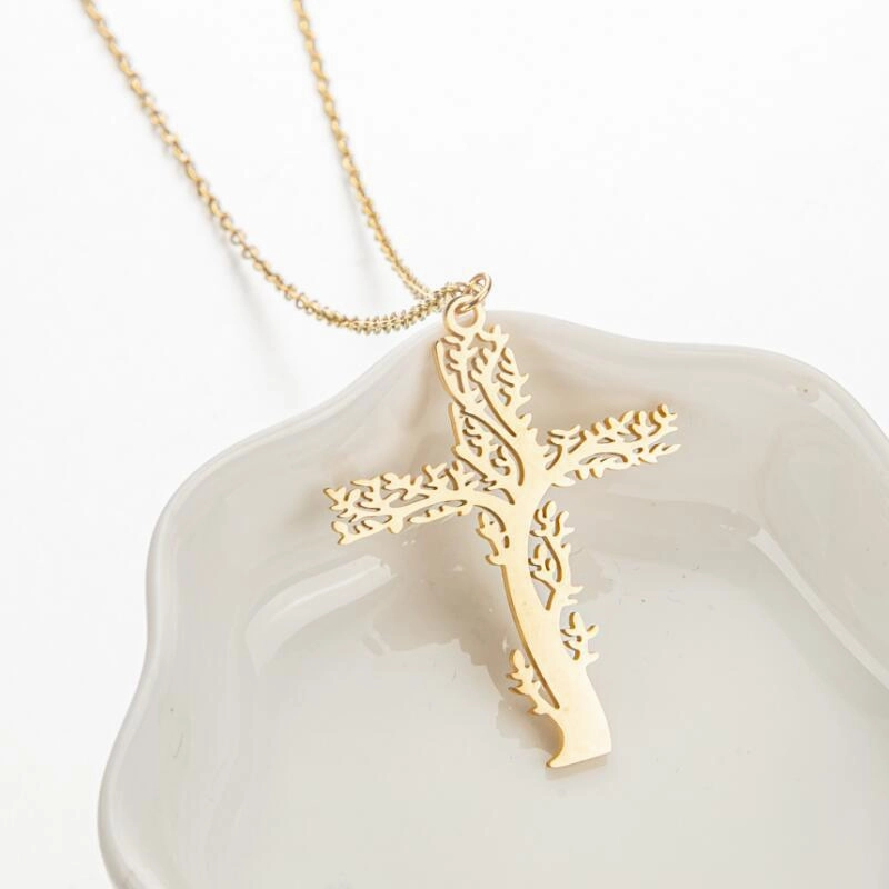 Wholesale of New Tree of Life Cross Stainless Steel Necklace