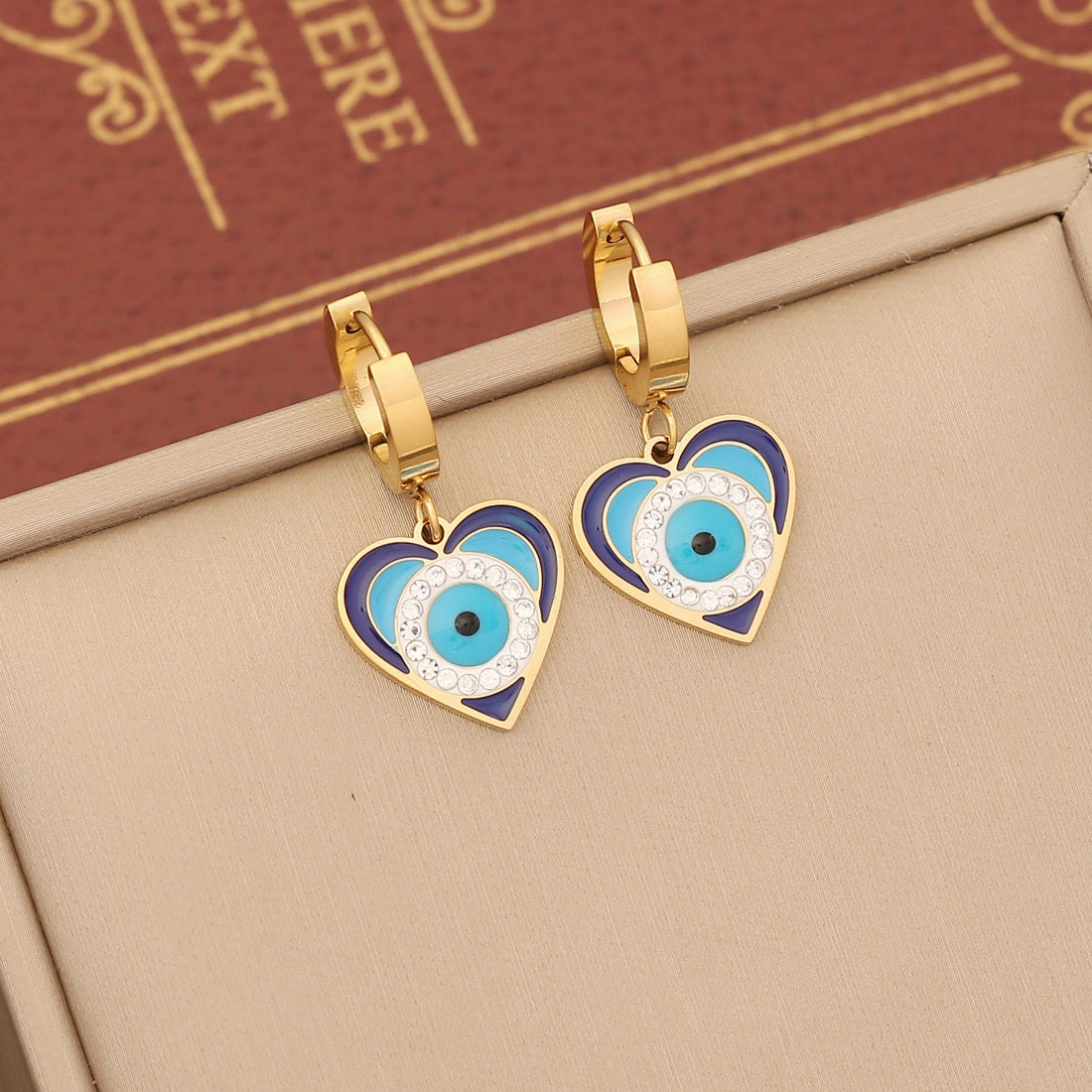 Wholesale Oil Drip Eyes Love Heart Stainless Steel Bracelet Jewelry Set
