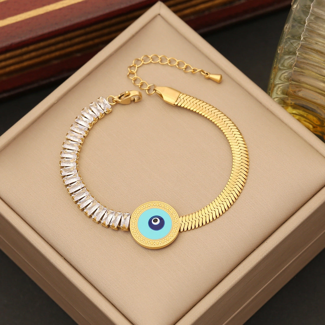 Wholesale Oil Drip Eyes Love Heart Stainless Steel Bracelet Jewelry Set