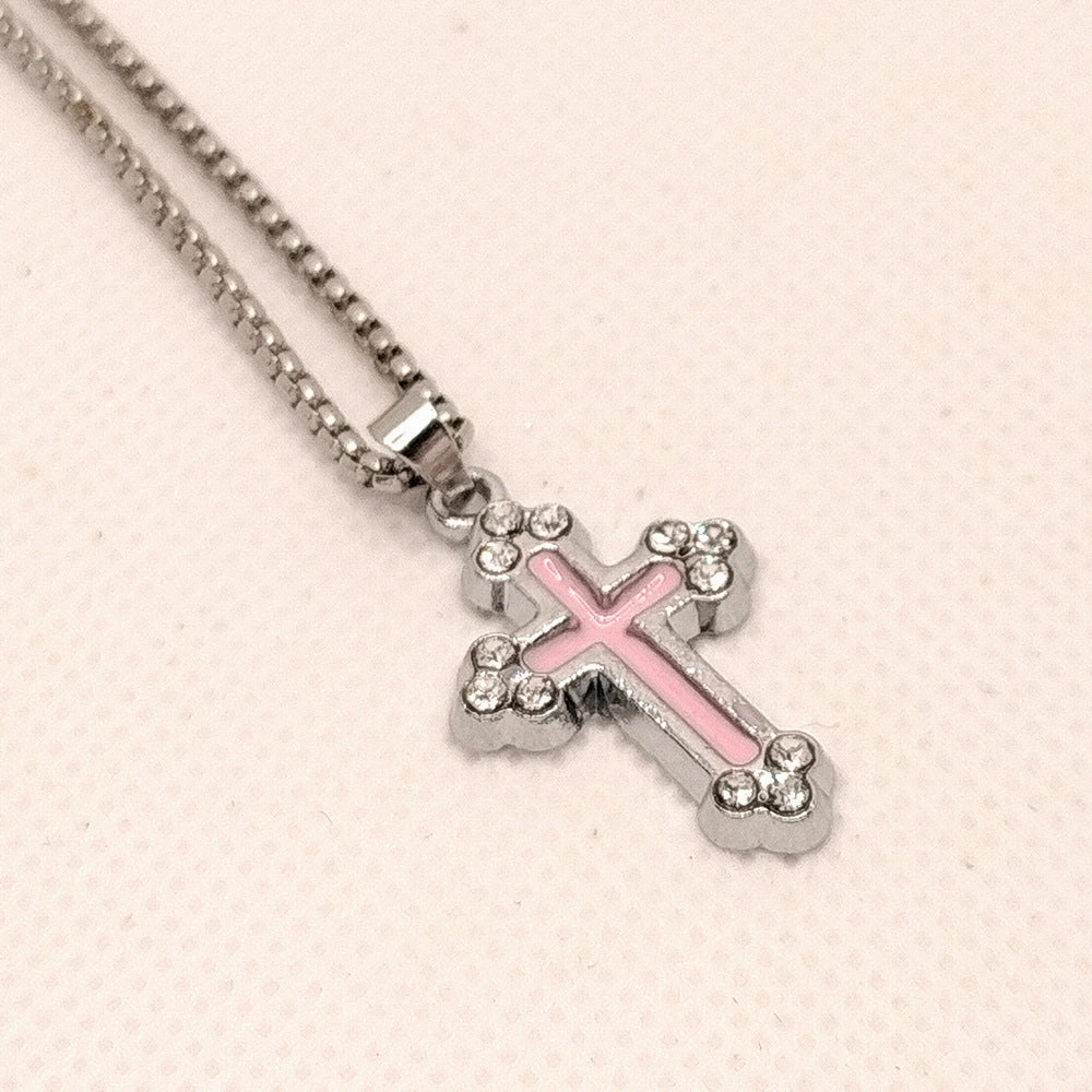 Wholesale Oil Dripping Hollow Cross Diamond Alloy Necklace