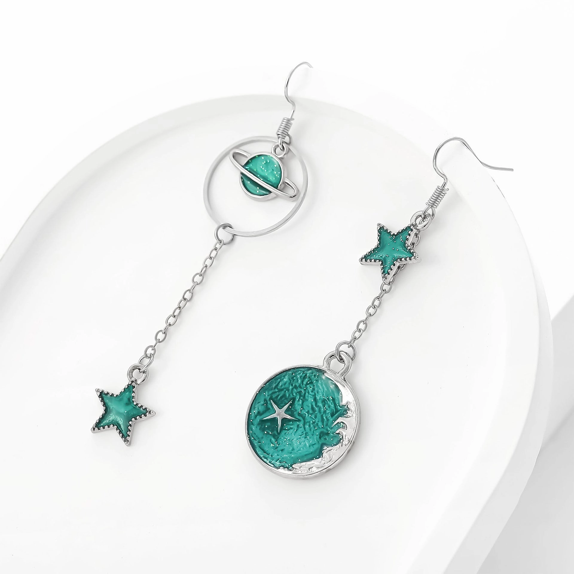 Wholesale Oil-Dripping Star Moon Planet Asymmetric Earrings Set