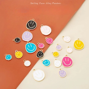 Wholesale Oil Drop Pendant Asymmetrical Funny Smiley Face Pendant Earrings Necklace Personality Pendant DIY Jewelry Accessories