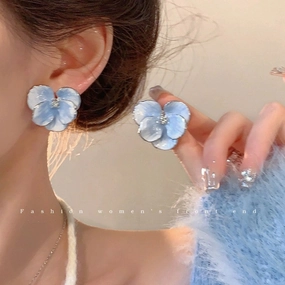 Wholesale Oil painting vintage blue flower earrings