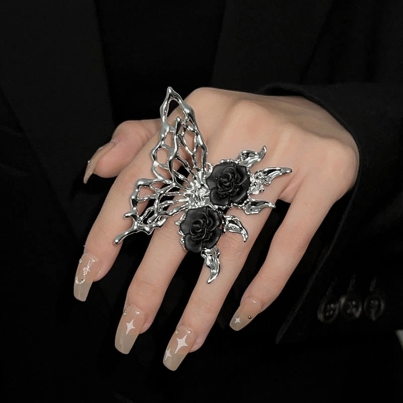 Wholesale Open Cut Adjustable Gothic Black Rose Alloy Rings