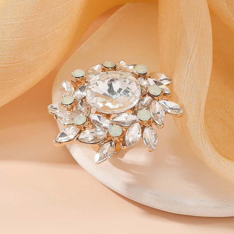 Wholesale Open Rotary Copper Set Diamond Multi-Layered Flower Ring