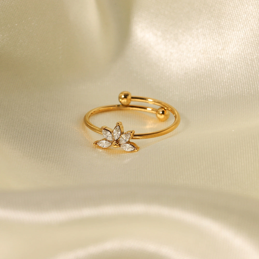 Wholesale Opening Adjustable Geometric Flower Stainless Steel Plated 18K Diamond Ring