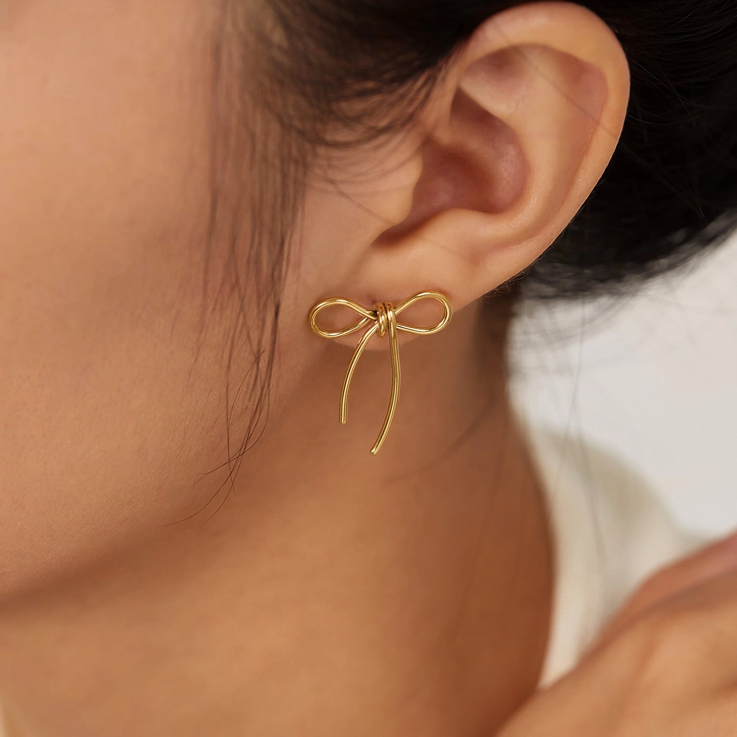 Wholesale OPK Jewelry Factory Minimized Style Stainless Steel Bow Earrings Niche Creative Design Earrings for Women