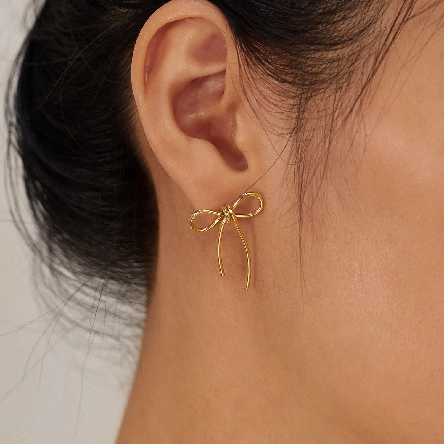 Wholesale OPK Jewelry Factory Minimized Style Stainless Steel Bow Earrings Niche Creative Design Earrings for Women