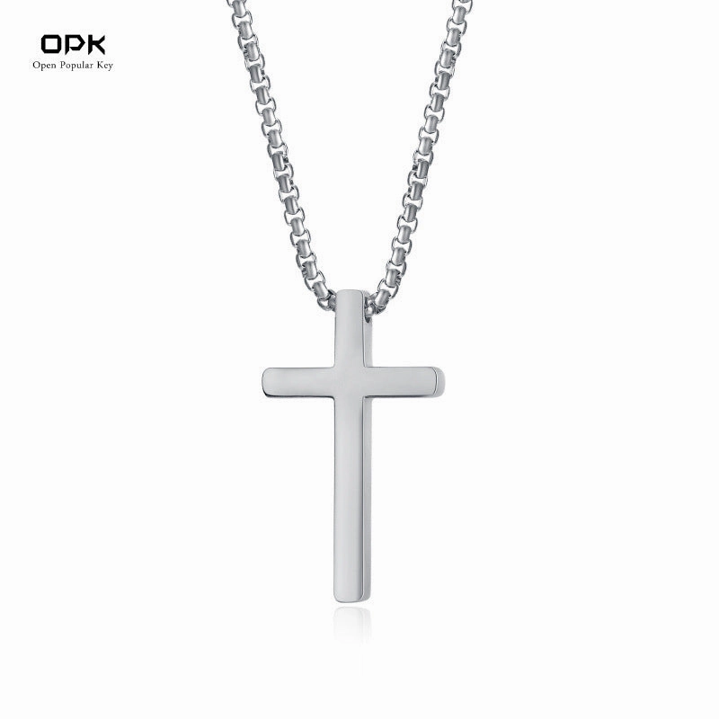Wholesale opk jewelry glossy stainless steel cross accessories hip hop men's necklace