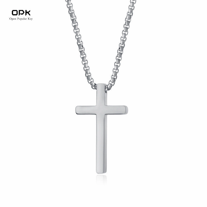 Wholesale opk jewelry glossy stainless steel cross accessories hip hop men's necklace