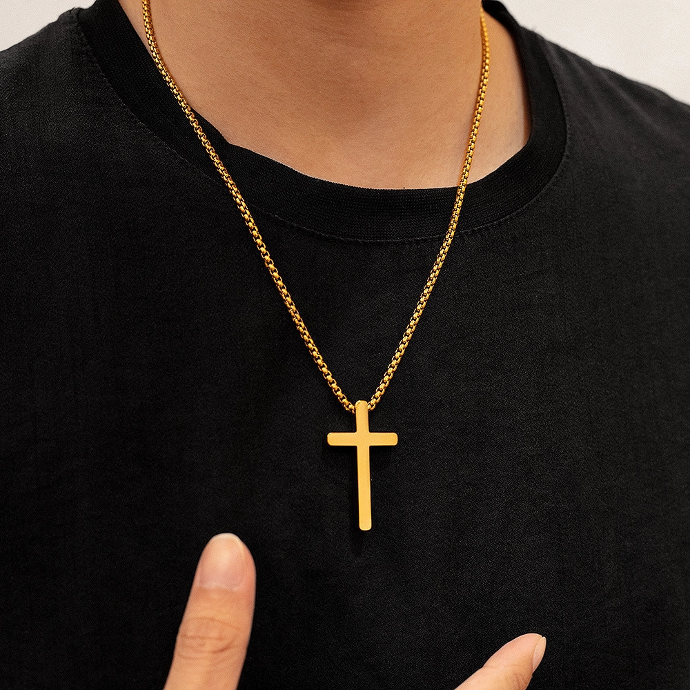 Wholesale opk jewelry glossy stainless steel cross accessories hip hop men's necklace