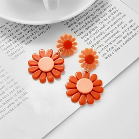 Wholesale Orange Sunflower Acrylic Earrings