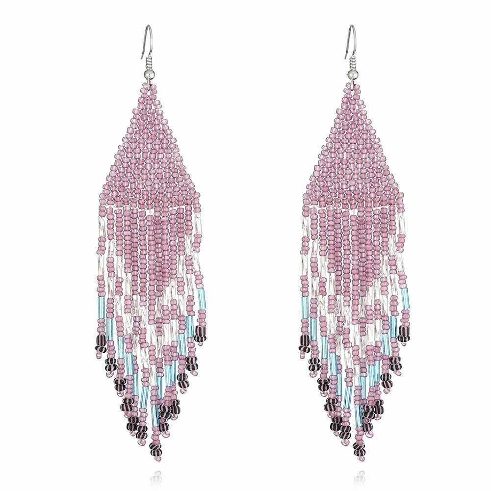 Wholesale Original design handmade rice beads tassel earrings personality Bohemian tassel earrings