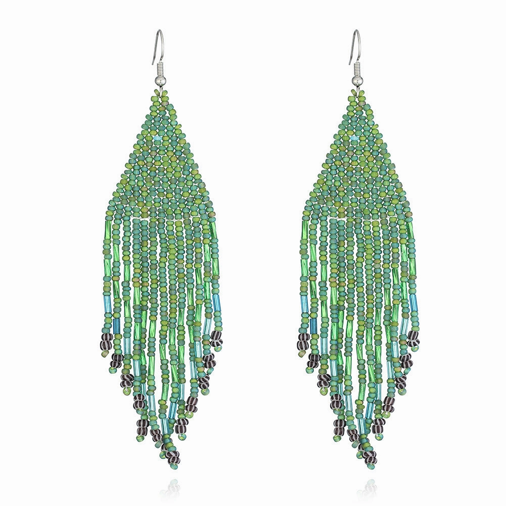 Wholesale Original design handmade rice beads tassel earrings personality Bohemian tassel earrings