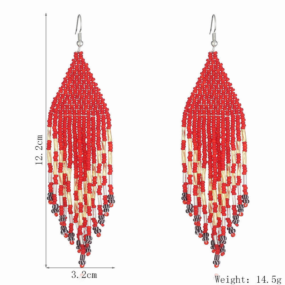 Wholesale Original design handmade rice beads tassel earrings personality Bohemian tassel earrings