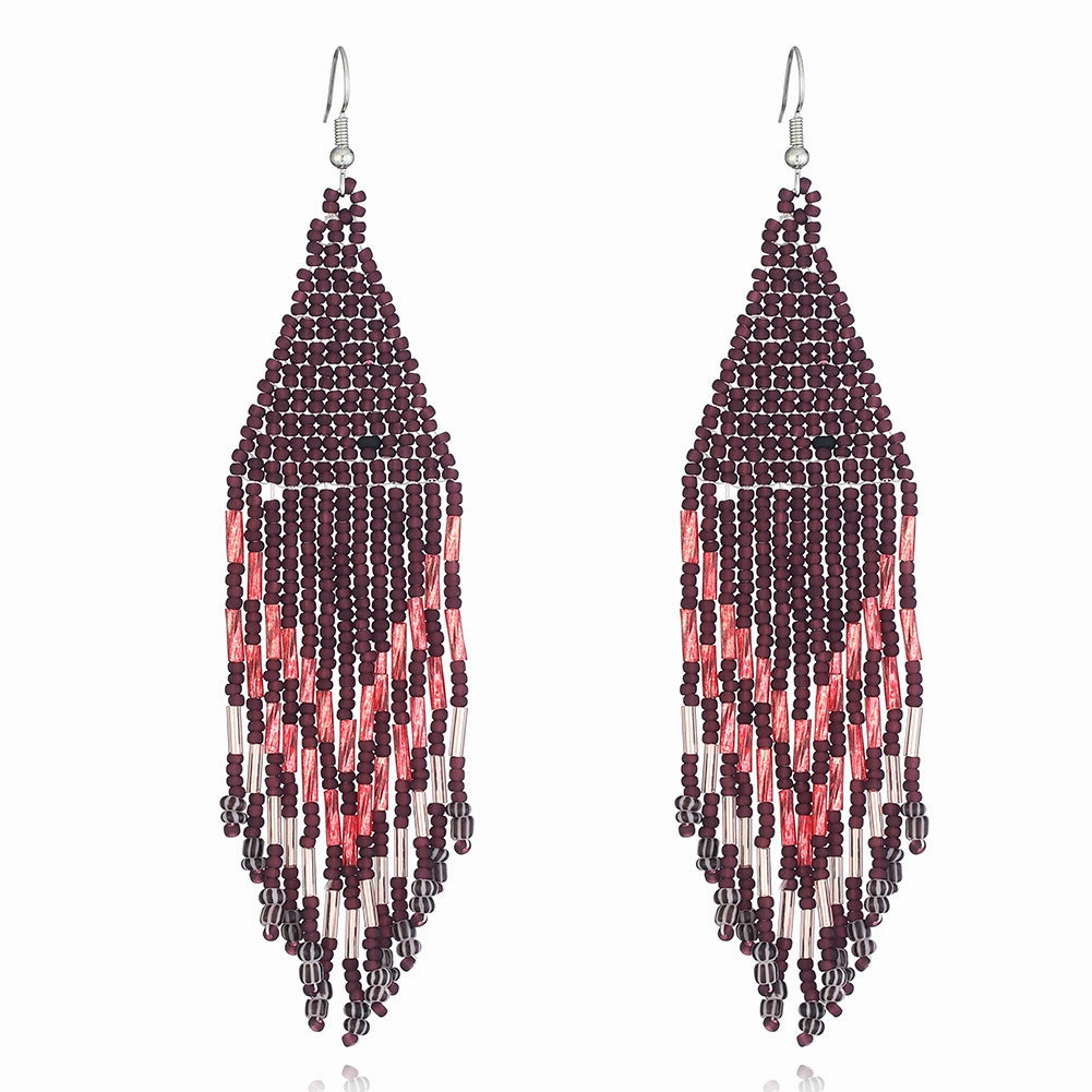 Wholesale Original design handmade rice beads tassel earrings personality Bohemian tassel earrings