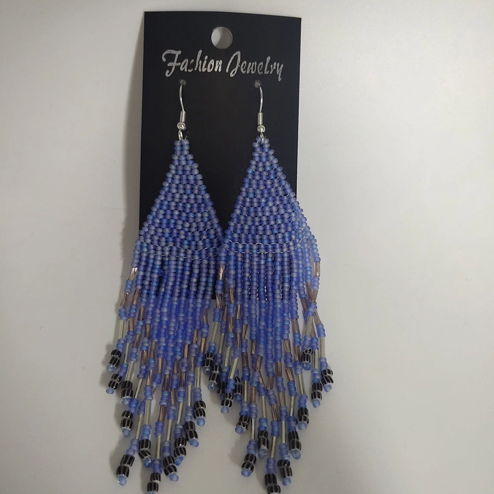 Wholesale Original design handmade rice beads tassel earrings personality Bohemian tassel earrings