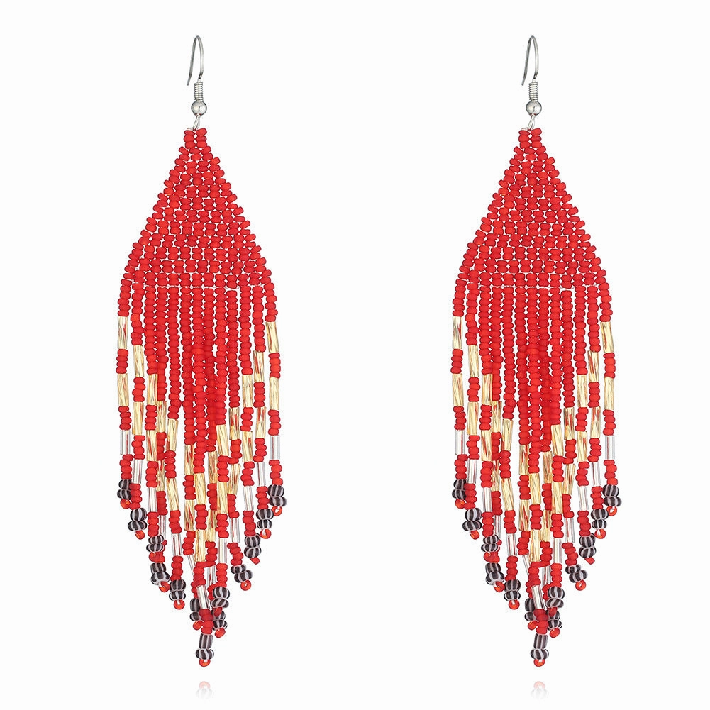 Wholesale Original design handmade rice beads tassel earrings personality Bohemian tassel earrings
