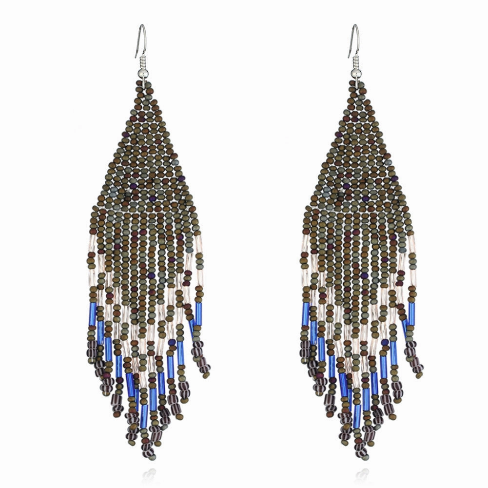 Wholesale Original design handmade rice beads tassel earrings personality Bohemian tassel earrings