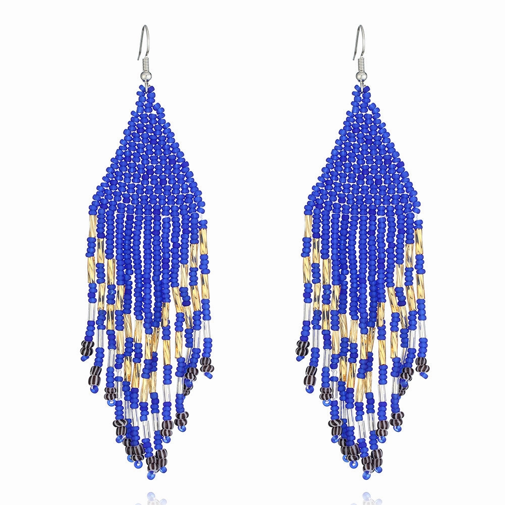 Wholesale Original design handmade rice beads tassel earrings personality Bohemian tassel earrings