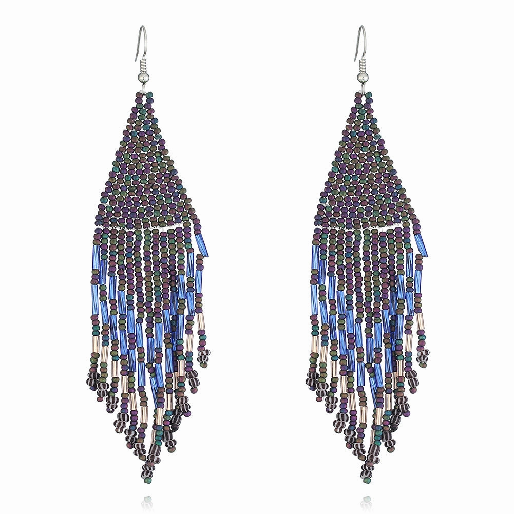 Wholesale Original design handmade rice beads tassel earrings personality Bohemian tassel earrings