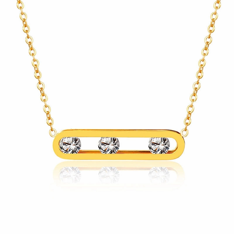 Wholesale Oval Geometric Frame Dynamic Zircon Titanium Steel Necklace