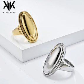 Wholesale Oval large polished titanium steel exaggerated ring