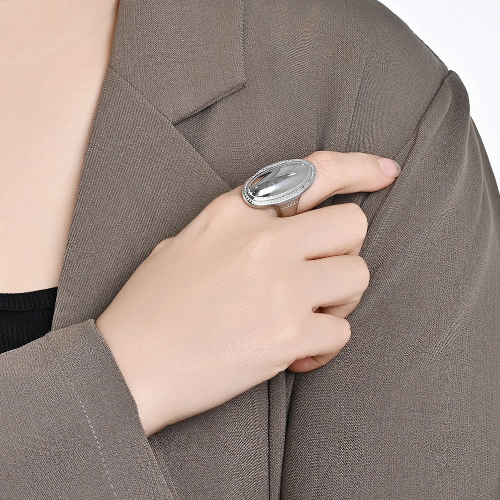 Wholesale Oval large polished titanium steel exaggerated ring