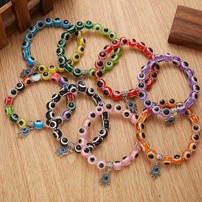 Wholesale Palm Hollow Devil Eyes Beaded Elastic Bracelet